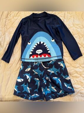 Shark Swim Set Toddler Boy 🦈 24M Rash Guard + Swim Trunks